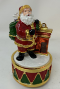 Christmas Musical Santa With Sack Ceramic Gold Plated Figurine Wind Up 12cm Tall