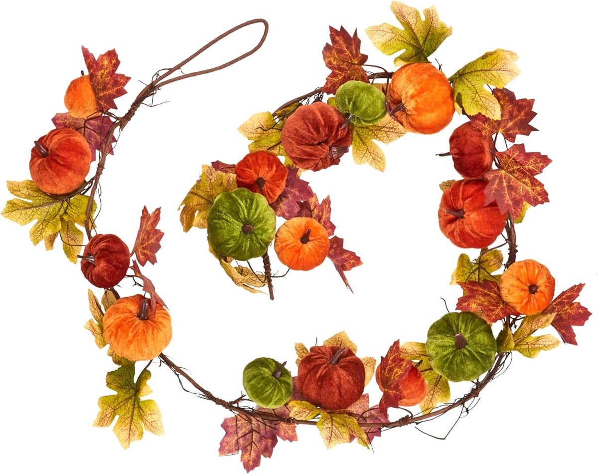 Autumn Collection Velvet Pumpkins & Leaves Garland Decorative Halloween 2m Long