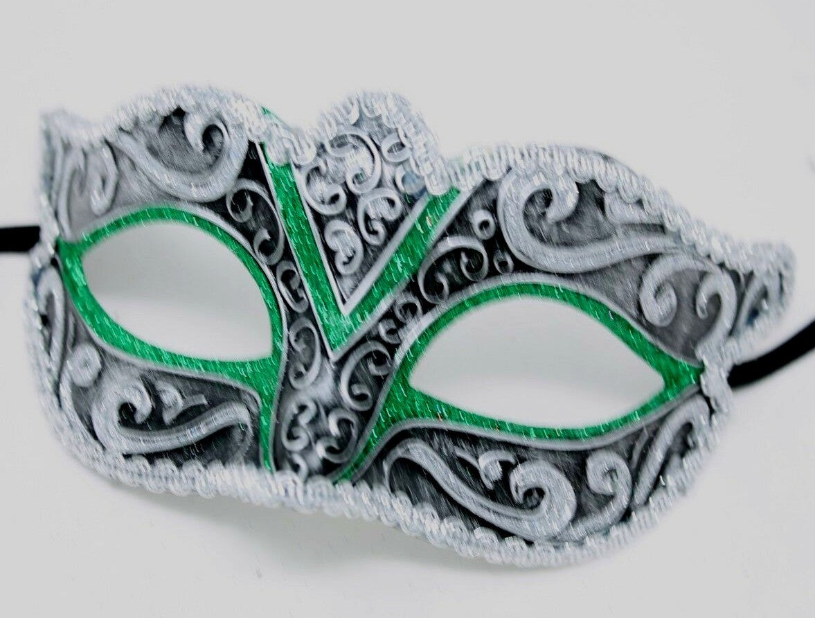 GREEN SILVER AND BLACK STUNNING VENETIAN  MASQUERADE CARNIVAL PARTY EYE MASK