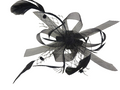 FLORAL ROSETTE DESIGN BLACK LOOP STIFFENED NET ENHANCED WITH LONG SLIM FEATHERS