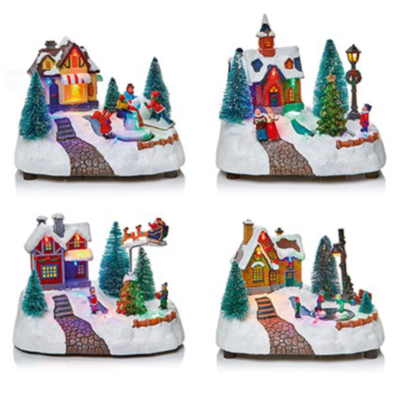 Choice of 2 LED Light Up Rotating Animated Village Christmas Carousel 20cm Wide