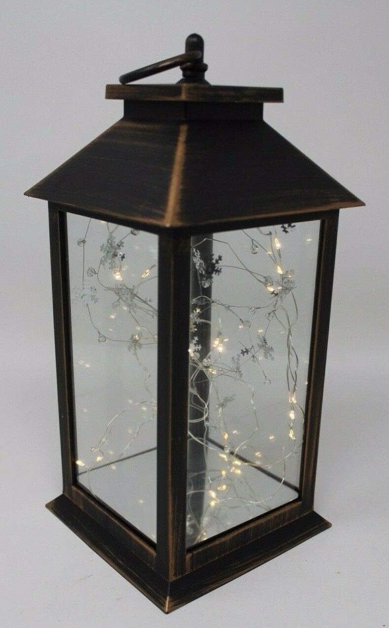 Rustic Black White or Bronze Lantern with Internal LED Light String 34cm Tall