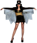 4 PIECE BATWOMAN SEXY COSTUME DRESS WITH CAPE, MASK, STOCKINGS AND THONG SIZE 10