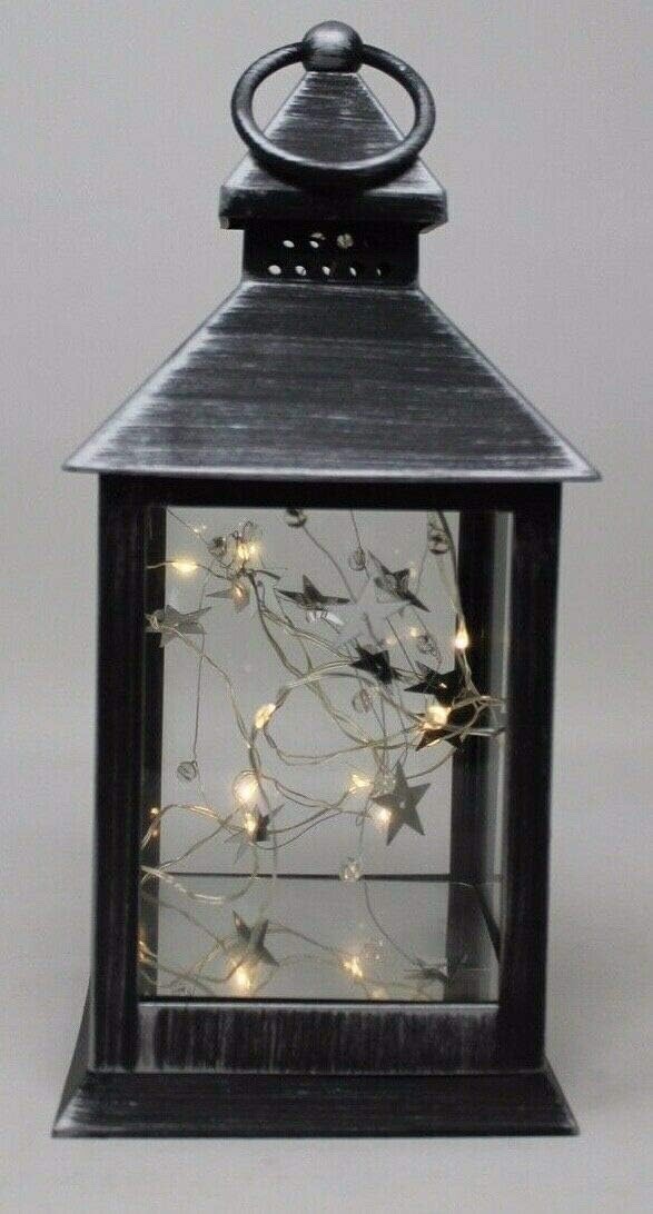 Rustic Black White or Bronze Lantern with Internal LED Light String 27cm Tall