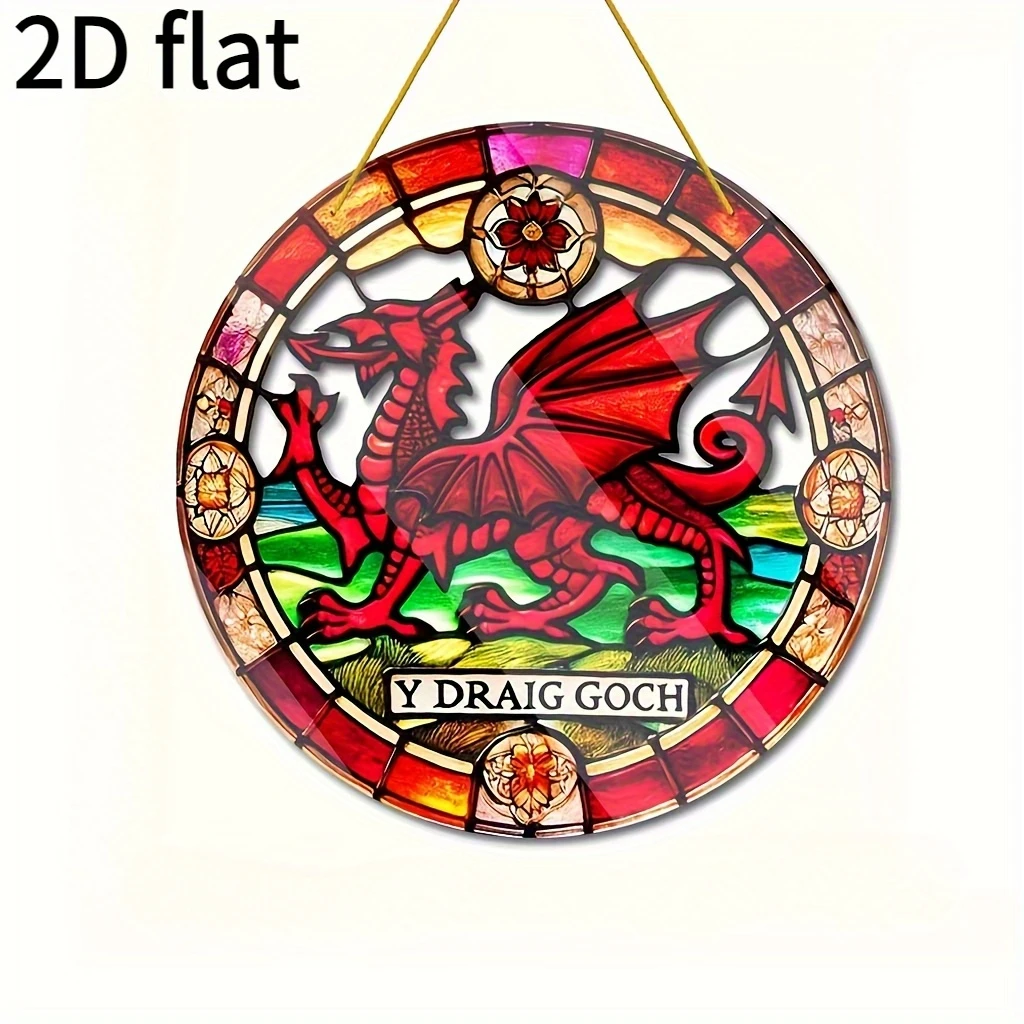 Acrylic Hanging Garden Suncatcher Wales Welsh Dragon 20cm Tall on a Yellow Cord