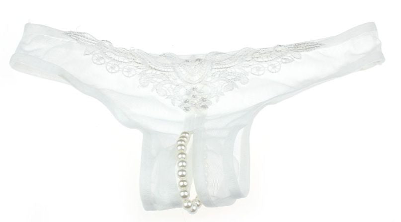 Choice 6 Colour Ladies Panties Briefs Thong Crotchless Sheer Fabric Pearls 8-12