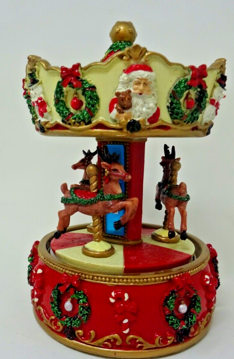 Musical Christmas Reindeer Carousel Merry Go Round 17cm We Wish You a Merry Xmas