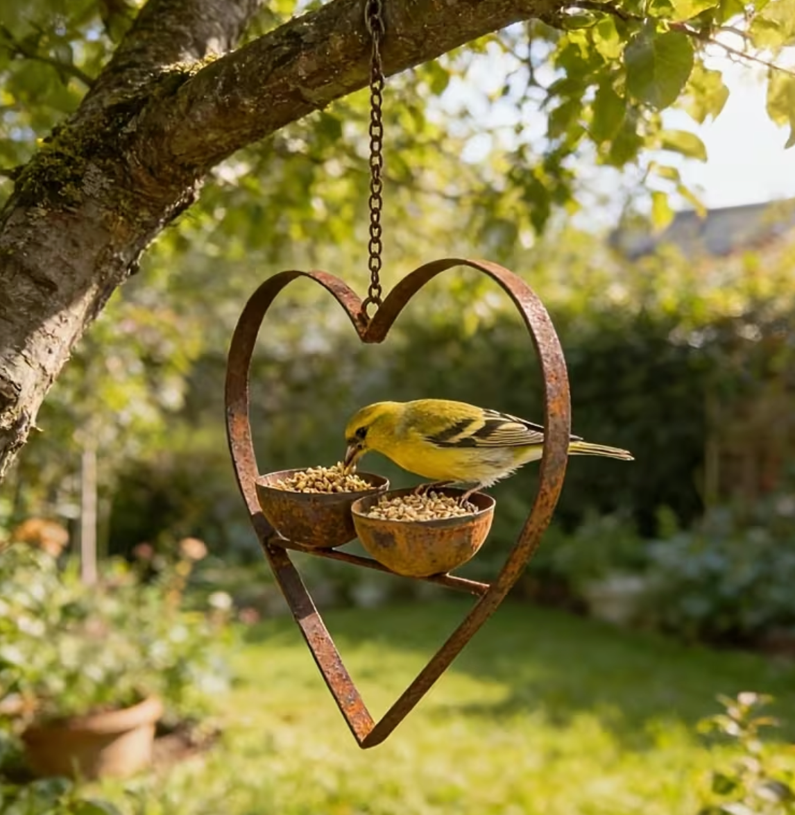 Rusty Metal Heart Bird Feeder, 42cm