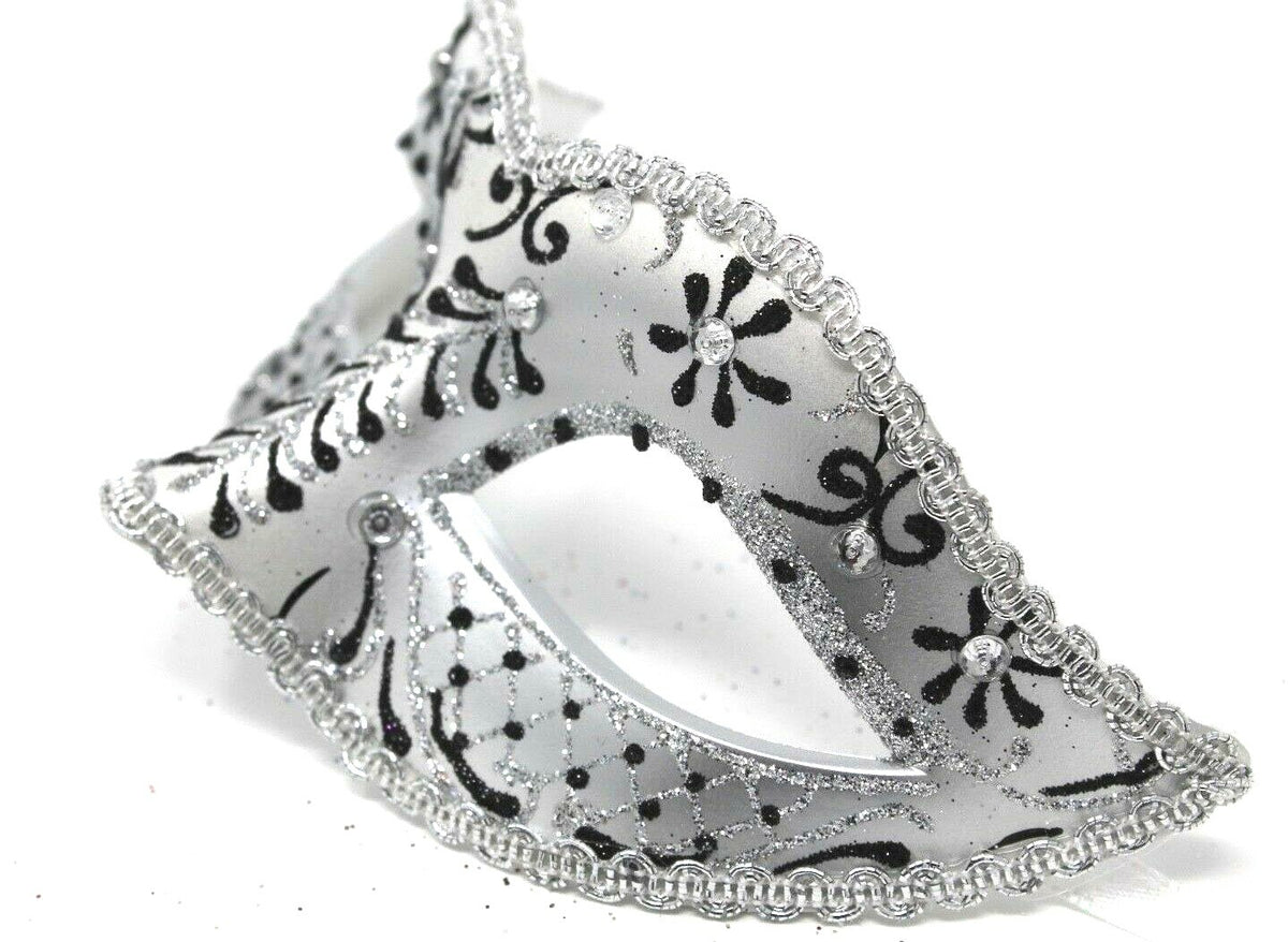 BLACK & SILVER JEWELLED VENETIAN MASQUERADE PARTY CARNIVAL BALL EYE MASK