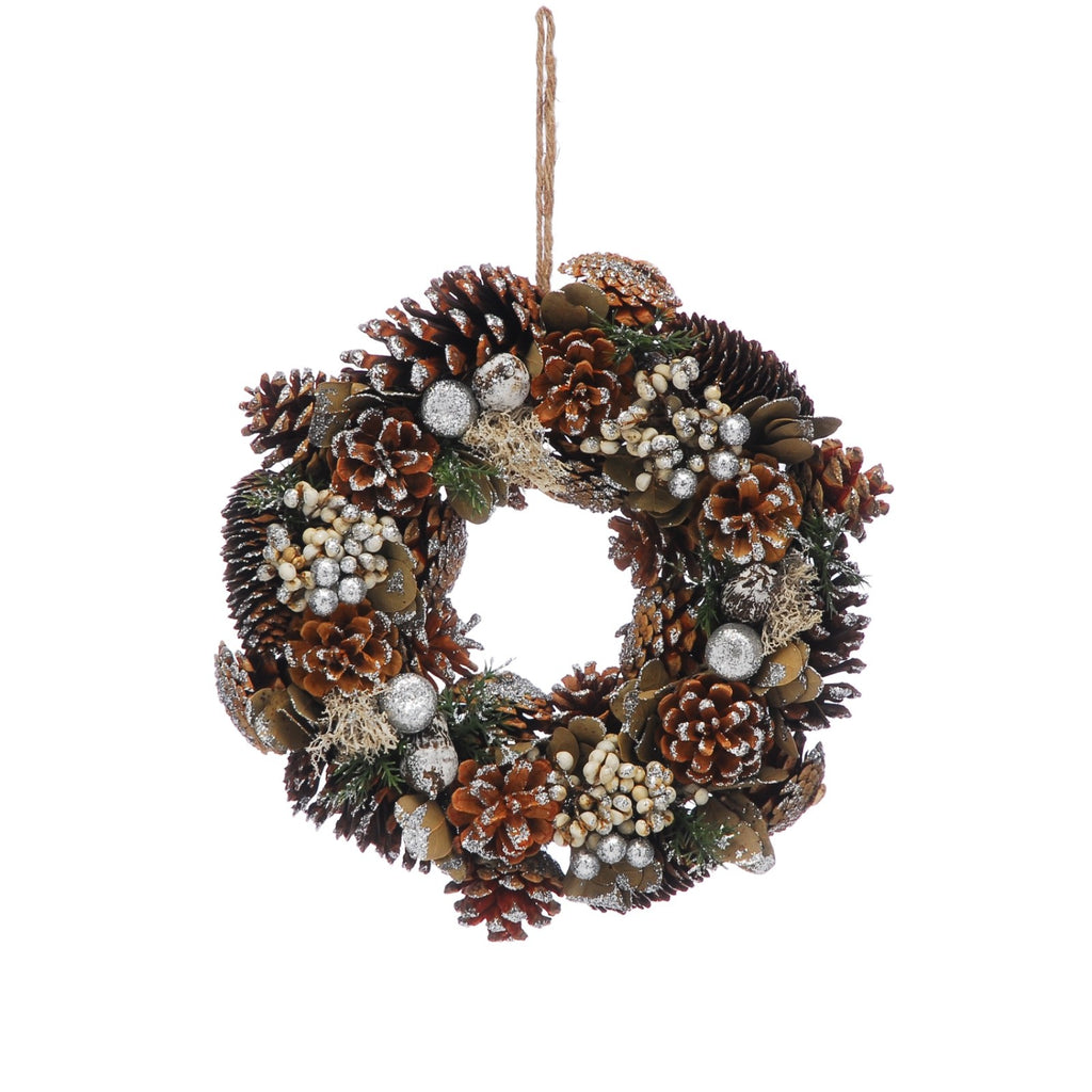 30cm Diameter Festive Christmas Gift Wreath Silver Fir Cones Berries & Foliage