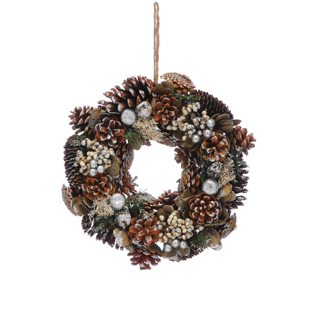 30cm Diameter Festive Christmas Gift Wreath Silver Fir Cones Berries & Foliage