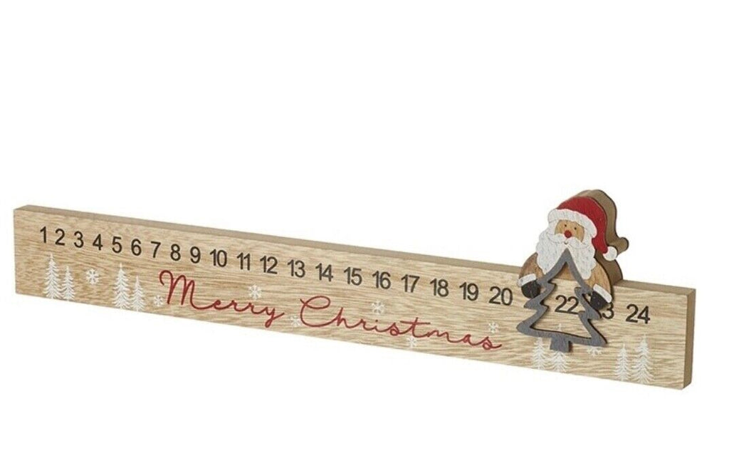 Wooden Merry Christmas Childrens Advent Daily Countdown Calendar Santa 40cm Long