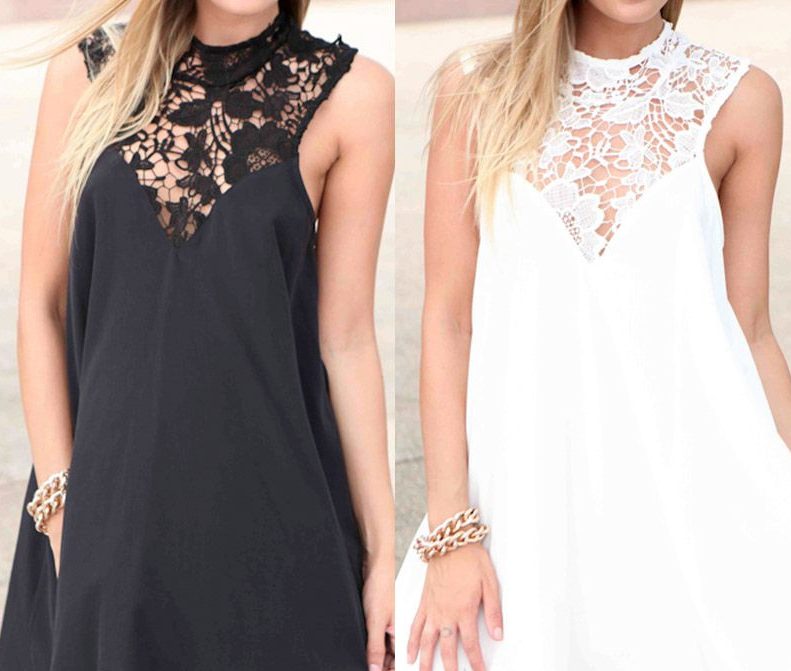 Choice Ivory/Cream or Black Chiffon Lace Summer Cover Up Short Dress Size 12-14