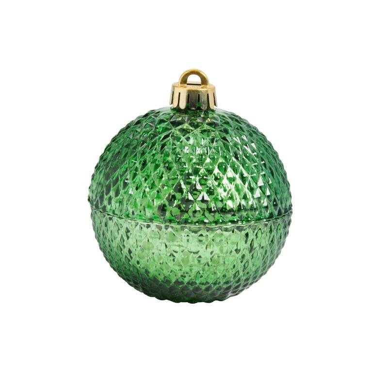 Christmas Green Bauble Design Mistletoe Fir Candle 13cm Tall 15 Hour Burn Time