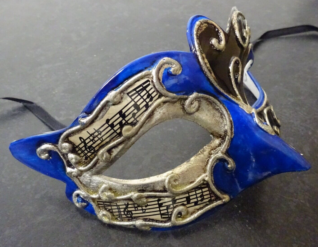 BLACK SILVER & BLUE MUSICAL NOTES VENETIAN MASQUERADE CARNIVAL PARTY BALL MASK