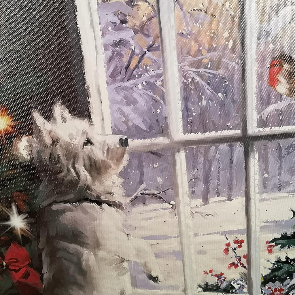 Fibre Optic Light up LED Canvas/Picture Curious Westie Watching a Robin 40x30cm