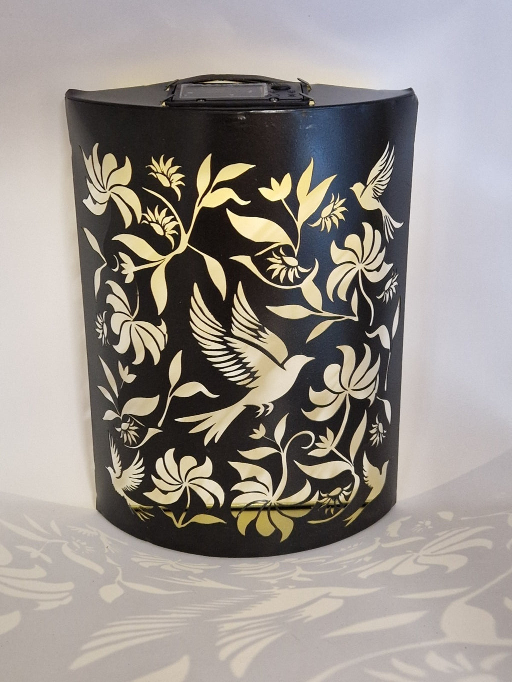 Black Metal Curved Bird Design Garden Solar Wall Panel - Outdoor Wall Light 25cm