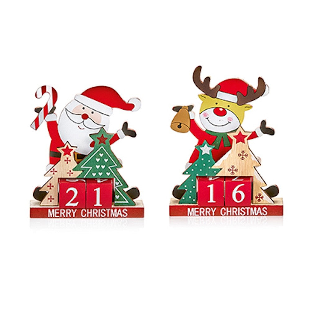 Choice of 2 Designs Santa or Rudolph 17cm Tall Wooden Advent Calendar Countdown