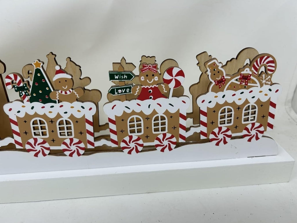 Wooden Gingerbread Family Christmas Winter Festive LED Light Up Train 38cm Long