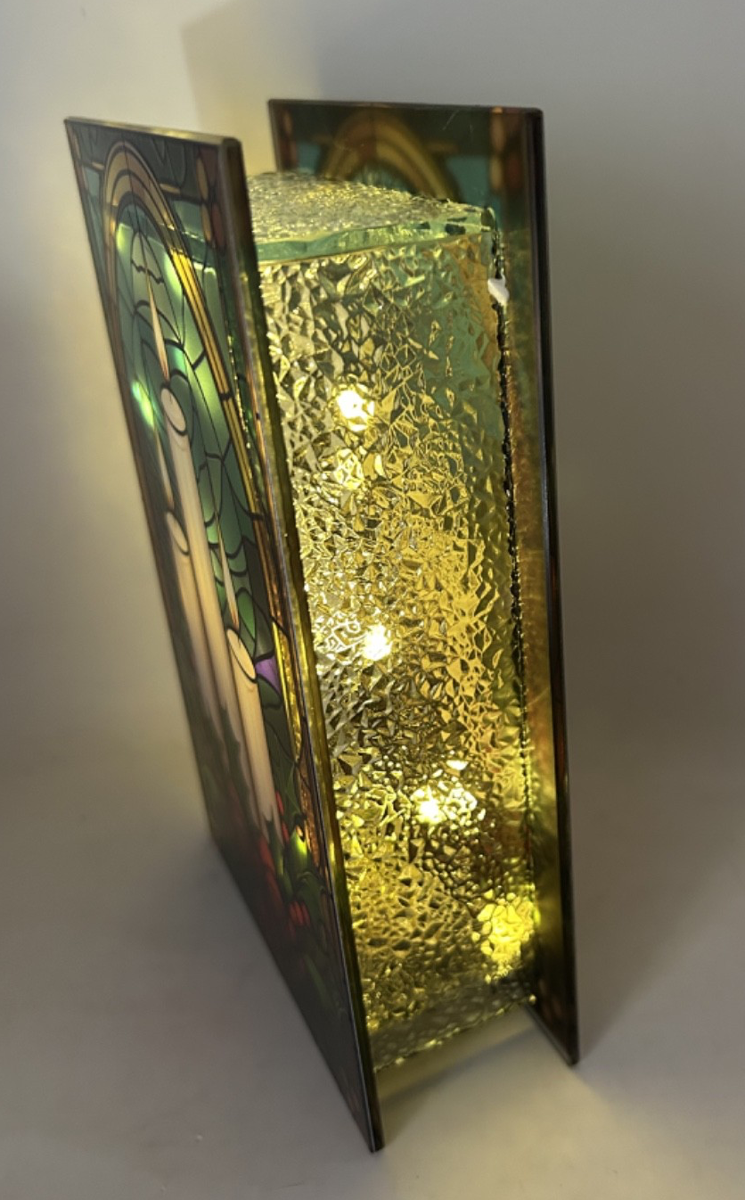 Stained Glass Warm White LED Lights Christmas CandlesDecoration 21cm Double Side