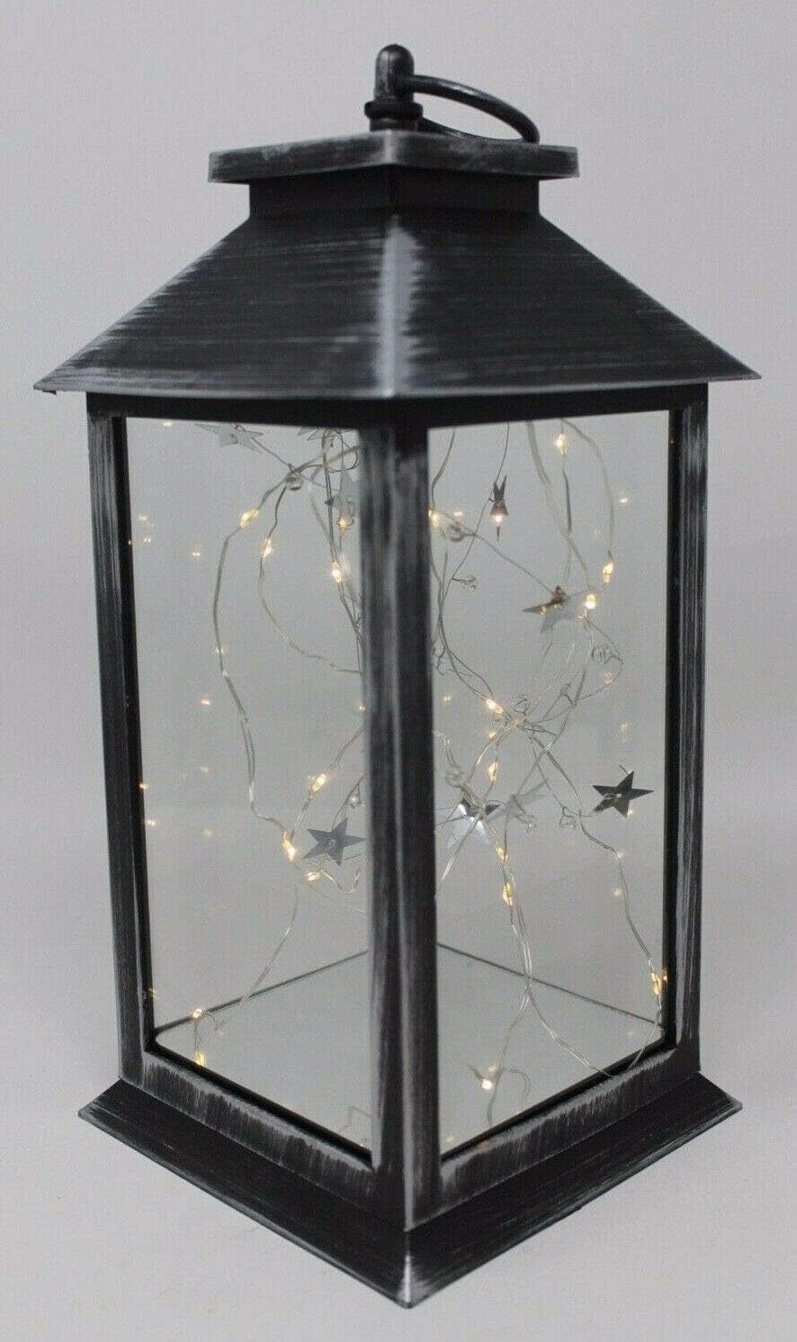 Rustic Black White or Bronze Lantern with Internal LED Light String 34cm Tall