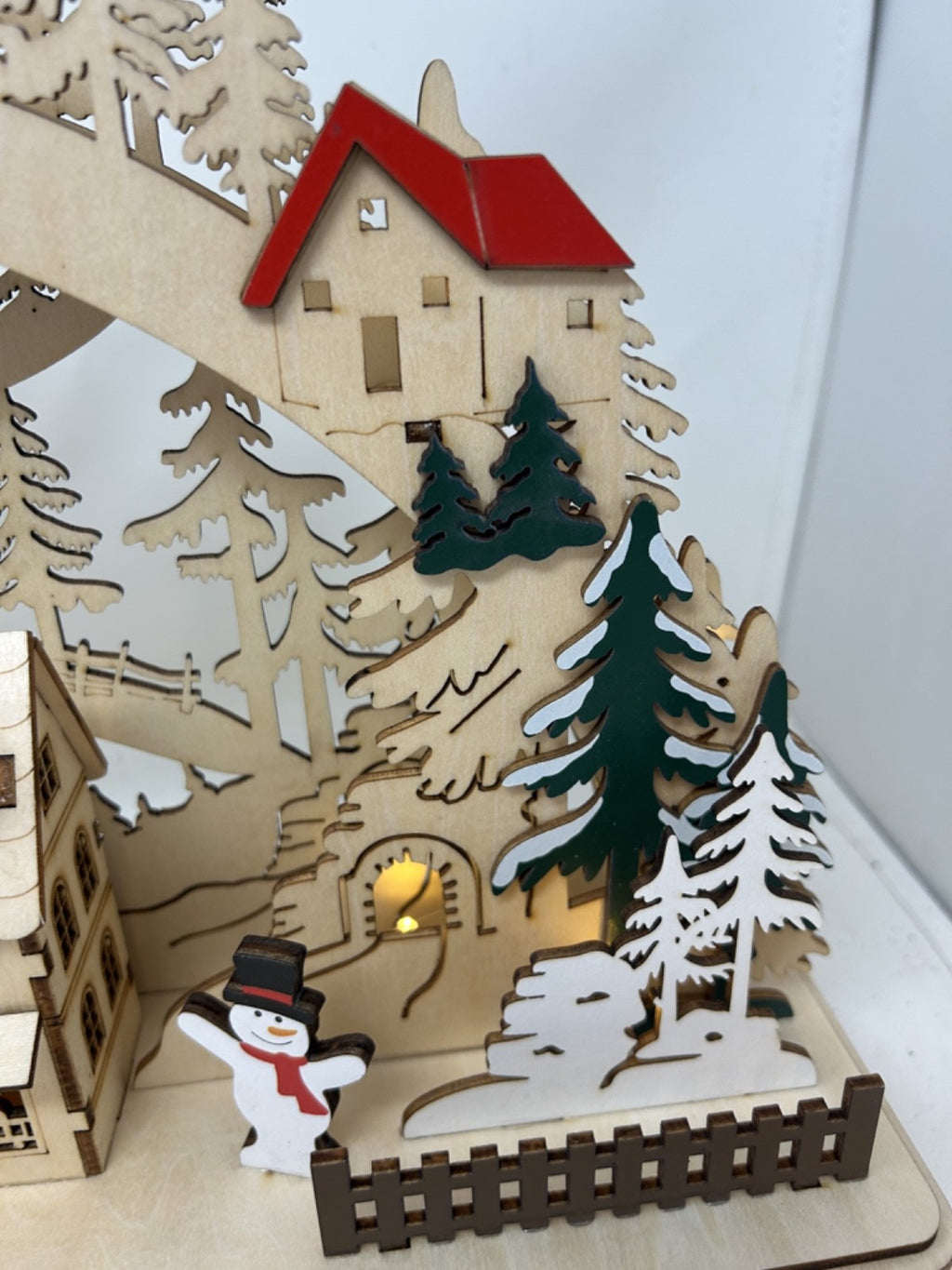 Wooden Alpine Christmas Village  LED Light Up Decoration 41cm Cut-out Design