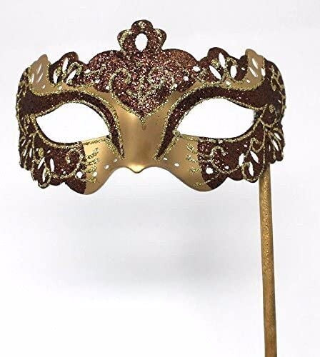 GOLD & BROWN RIALTO VENETIAN MASQUERADE PARTY CARNIVAL BALL ON A HAND HELD STICK