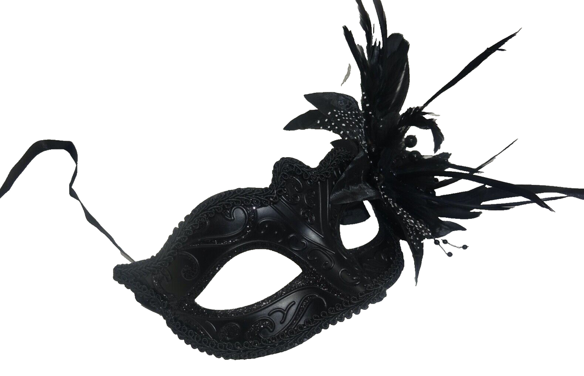LADIES MIDNIGHT BLACK WITH ELABORATE FLOWER VENETIAN MASQUERADE PARTY EYE MASK