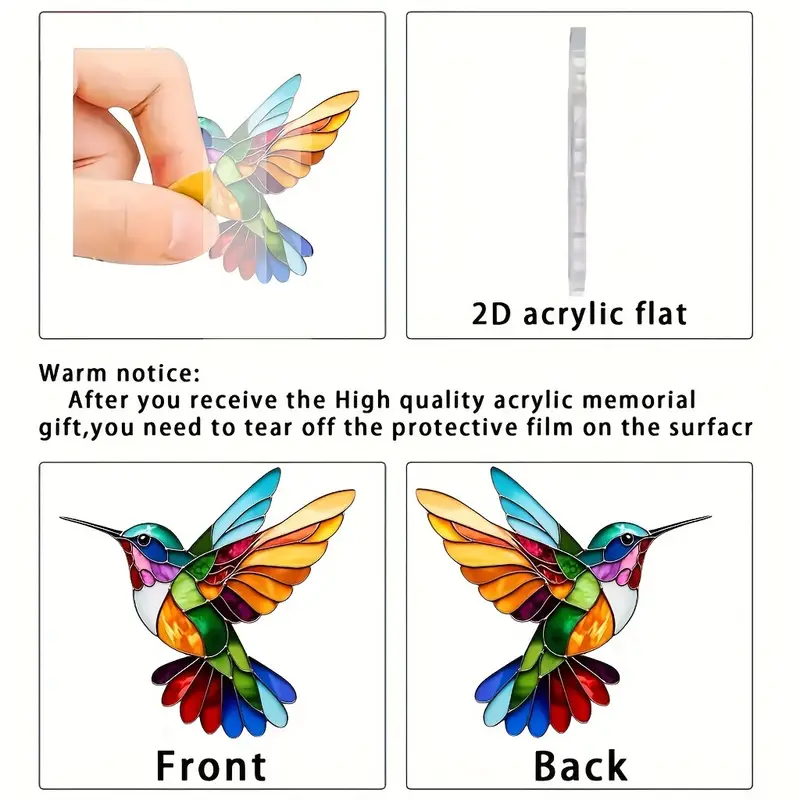 Acrylic Hanging Garden Suncatcher Hummingbird 8cm Tall on a Yellow Cord