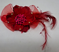 Red Corsage Brooch Fascinator Stiffened Net Fabric Petals Beads Slim Feathers