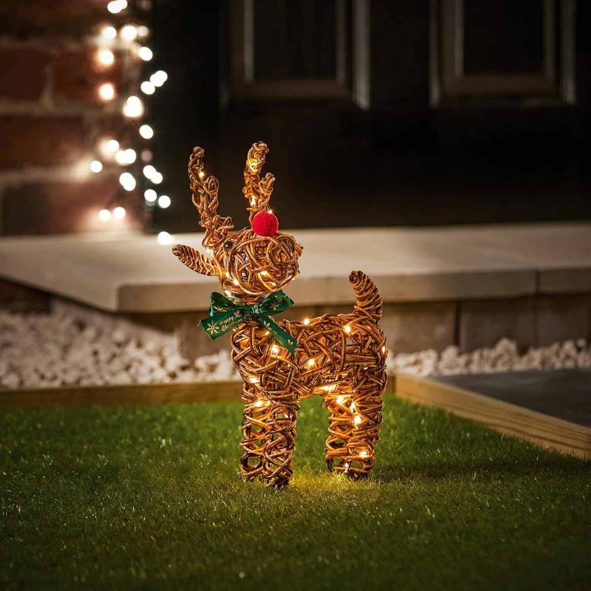 Indoor Outdoor Big Red Nose Reindeer 40 Warm White LEDs 37cm 9 Light Sequences