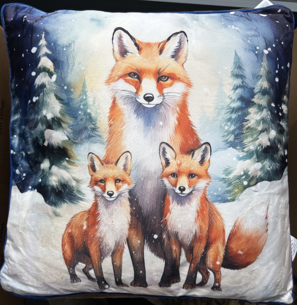 Large Winter Fox Family Christmas Festive LED Light Up Cushion & Insert 45cm