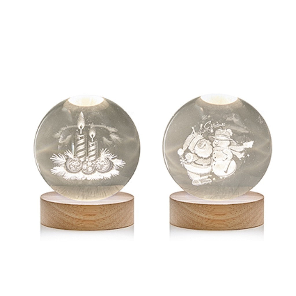 3D Etched Globe Christmas Candles & Baubles or Santa Snowman Warm White LED 10cm