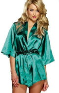 Green Satin Soft & Lace See-Through Kimono/Nightgown/Negligee/Robe & Thong 10-14
