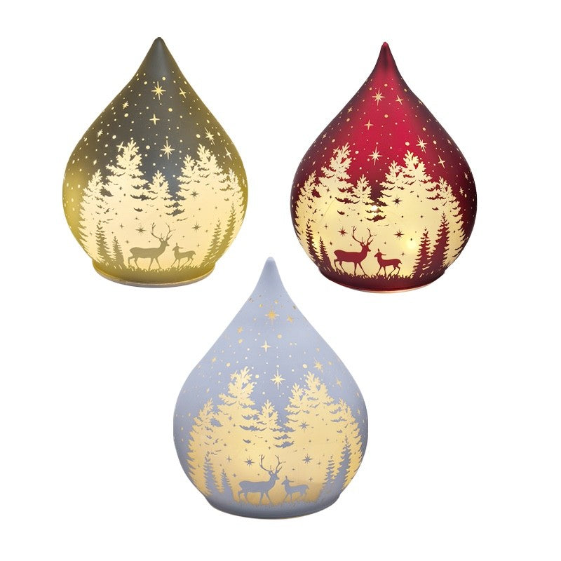 Choice of 3 Colours Teardrop Winter Forest Christmas LED Lamp Lantern 15cm Tall