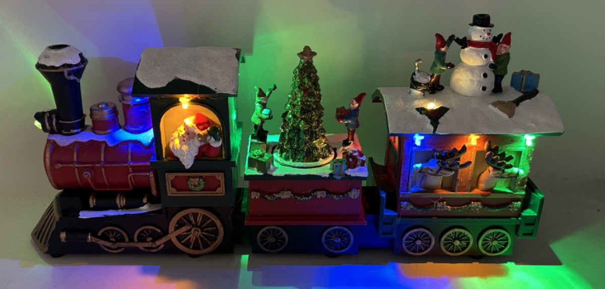 Multicoloured LED Light Up Santa Train Locomotive Decoration Revolving Tree 38cm