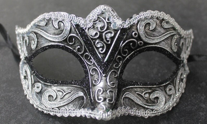 SPARKLING BLACK & SILVER BRAID VENETIAN MASQUERADE PARTY CARNIVAL BALL EYE MASK