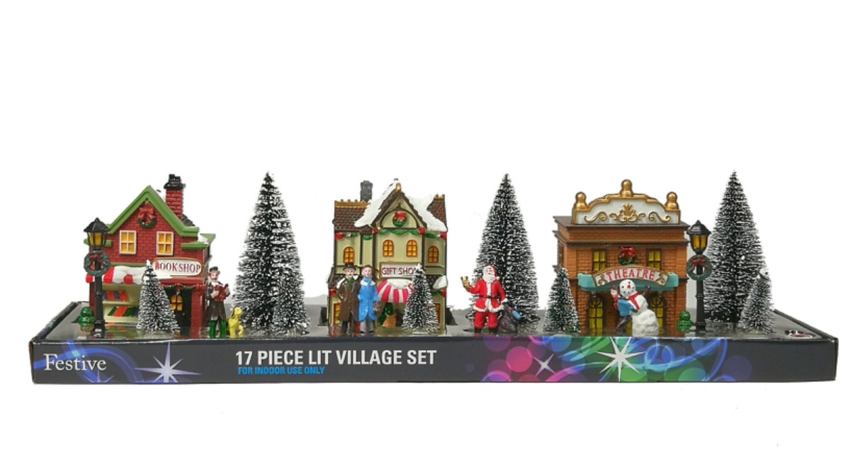 Large Christmas LED Light Up Village Scene Table Decoration 17 Piece 56cm Long