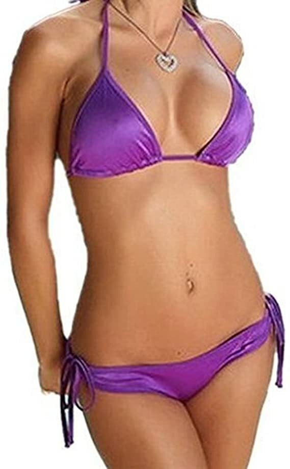 Ladies Purple Lined Swimsuit Adjustable Ties Bikini Tankini Size 8 - 14 One Size