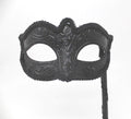 Midnight BLACK Venetian Masquerade Ball Carnival Face Mask on A HAND HELD STICK