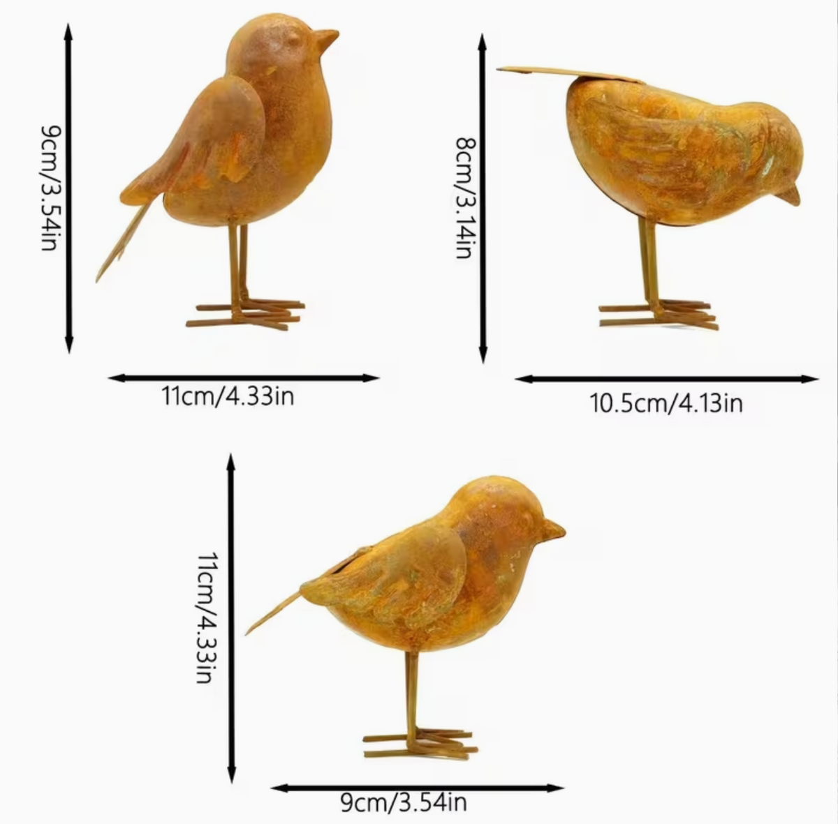 3x Rusty Metal British Birds Robins Approx 8-11cm Tall Garden Decoration Figures
