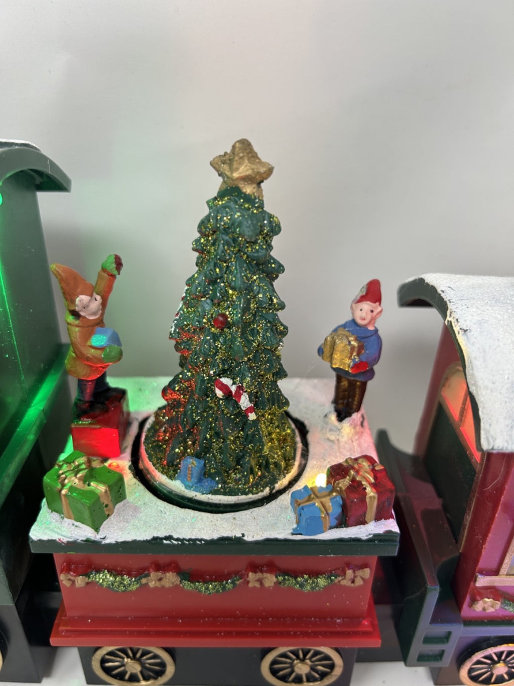 Santa Claus Train Locomotive LED Light Up Revolving Tree Decoration 38cm Long