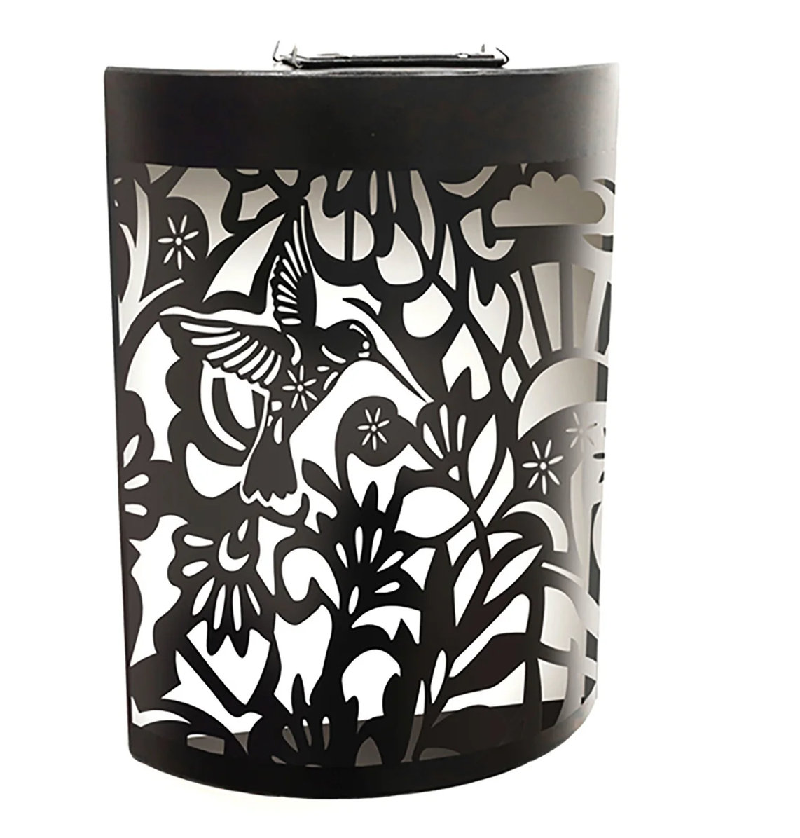 Hummingbird Black Curved Solar LED Wall Panel Metal Garden Light Decor Gift