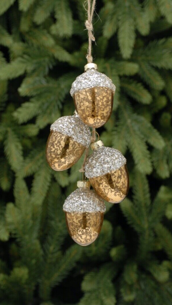 Hanging Copper Glass Acorn Christmas Decoration Autumnal Displays Each 6cm Tall