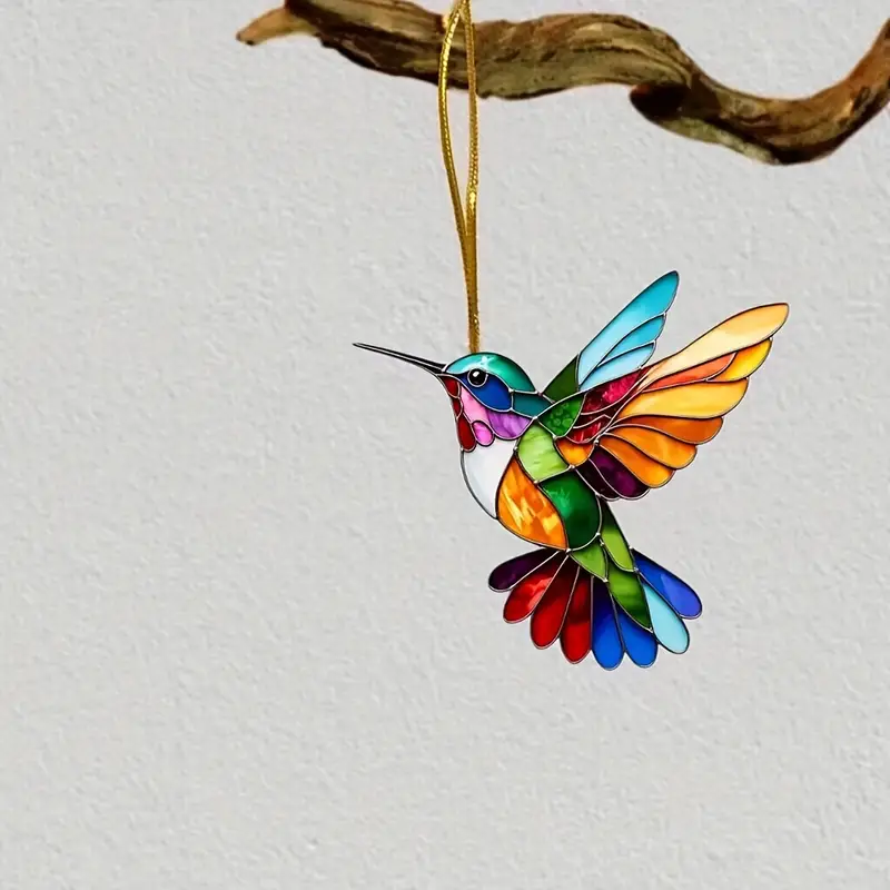 Acrylic Hanging Garden Suncatcher Hummingbird 8cm Tall on a Yellow Cord