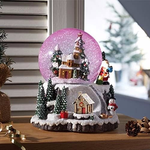 Christmas Musical Swirling Snow Globe Village Scene Colour Changing LED 12cm