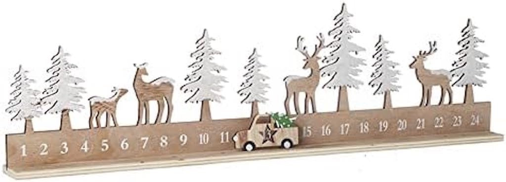 Wooden Reindeer Family Children's Advent Countdown Calendar Snow Scene 60cm Long