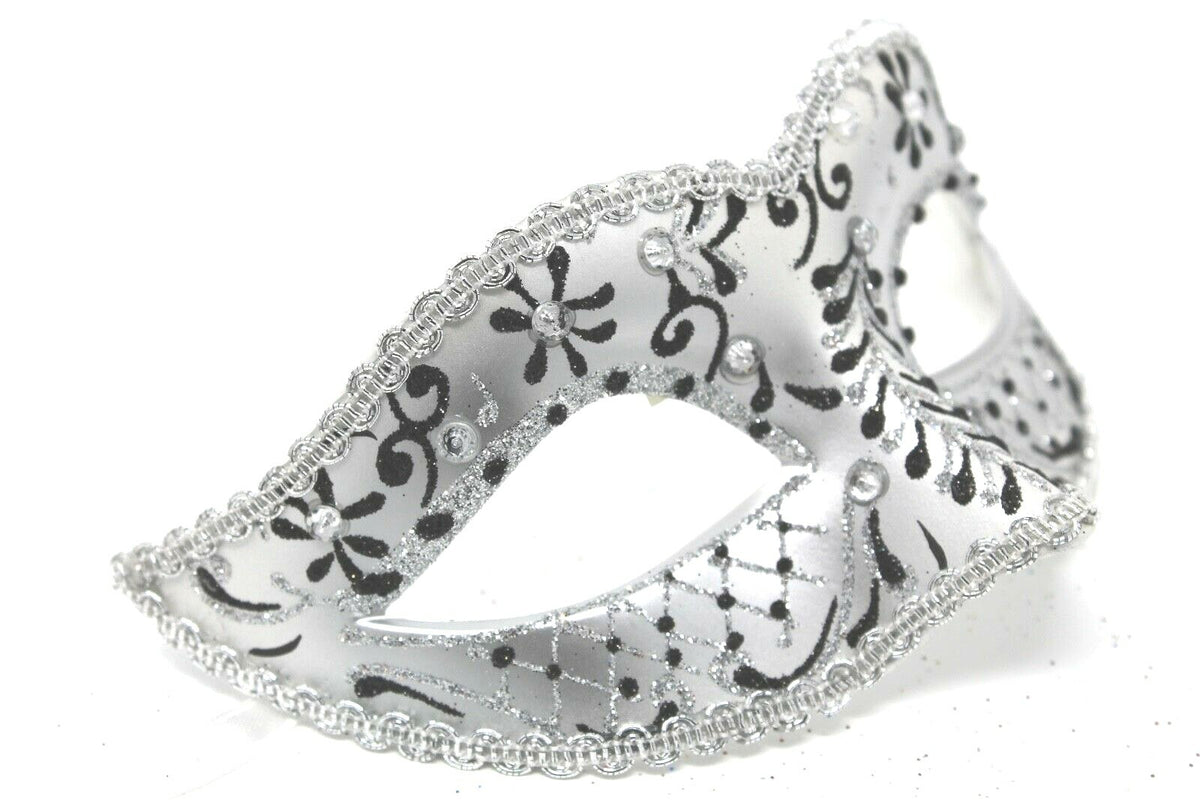 BLACK & SILVER JEWELLED VENETIAN MASQUERADE PARTY CARNIVAL BALL EYE MASK