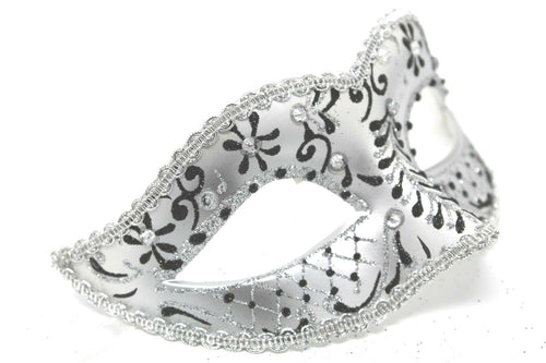 BLACK & SILVER JEWELLED VENETIAN MASQUERADE PARTY CARNIVAL BALL EYE MASK