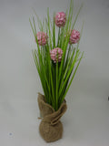 Choice of Artificial Faux Flowers Pom Pomettes 30cm Tall Hessian Base Bouquet